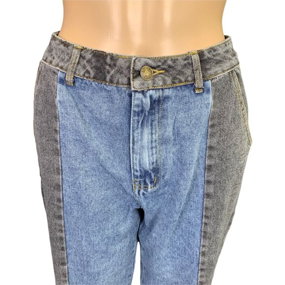 Shein Womens Denim Blue Jeans Retro High Waist Colorblock Mom Jeans Cropped XS - Picture 4 of 10
